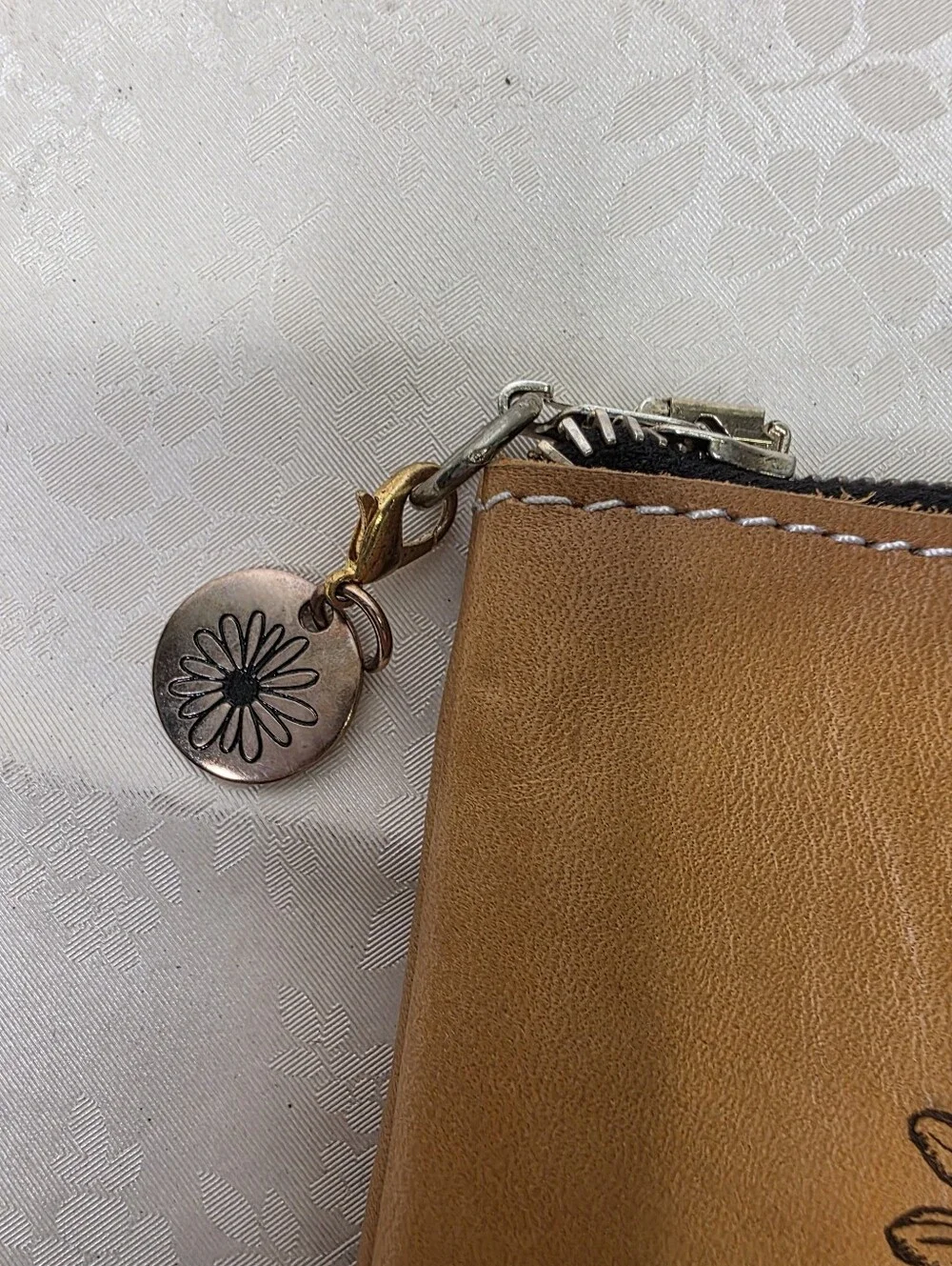 Designs by Planner Perfect Daisy Engraved Leather Pouch Makeup Planner Bag Tan